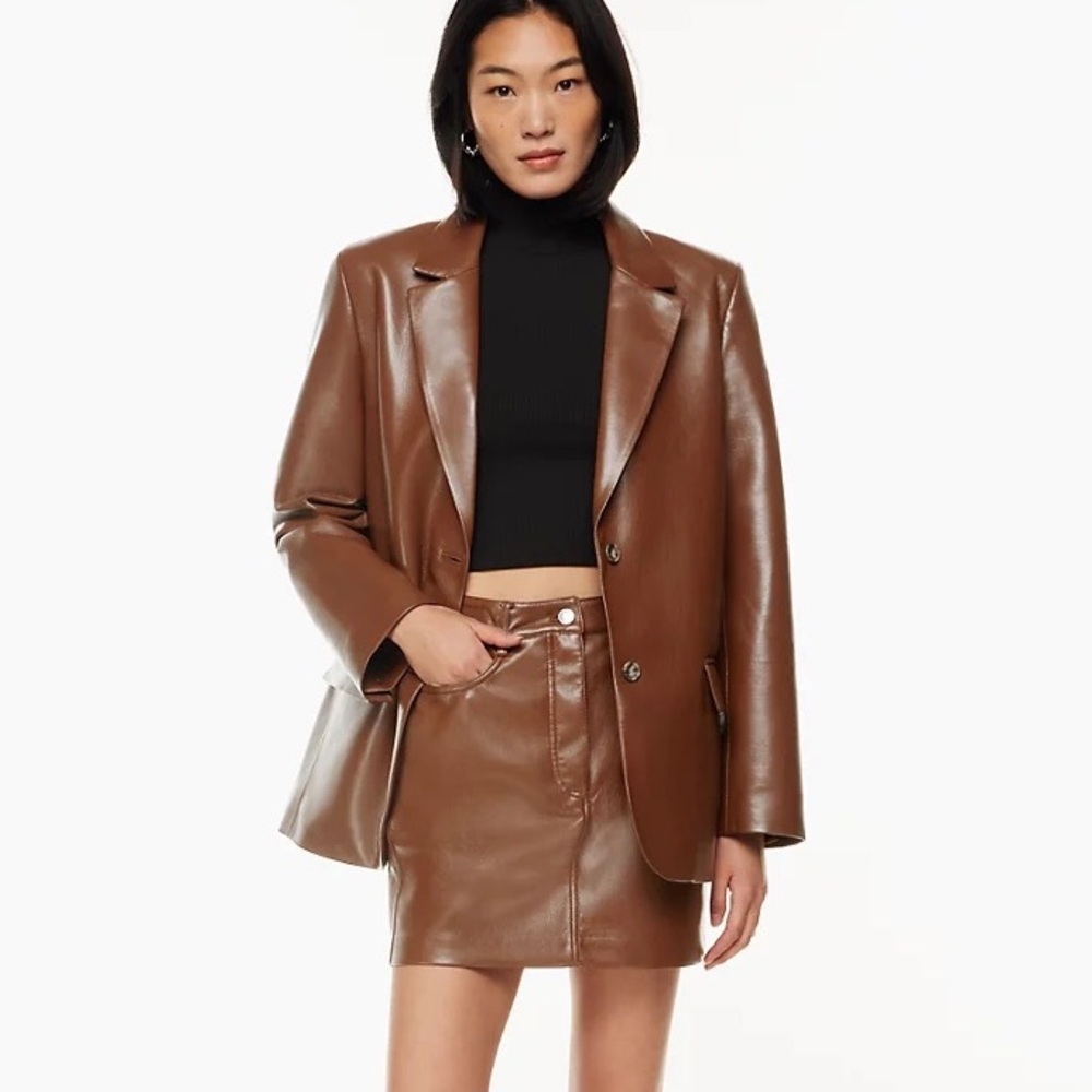 Artizia Babaton Brown Faux Leather New Business Casual Relaxed Jacket Sz L